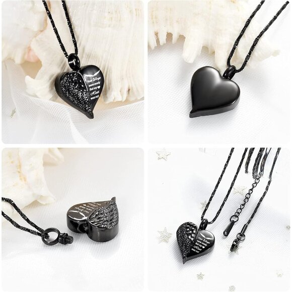 Personalized Angel Wing Heart Urn Necklace for Ashes - Keepsake Memorial Jewelry - Picture 3 of 7